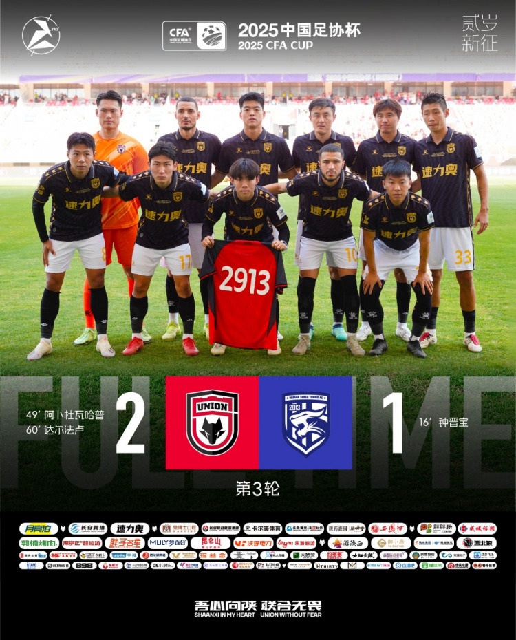 FULL TIME??足協(xié)杯第三輪，陜西聯(lián)合2-1戰(zhàn)勝武漢三鎮(zhèn)