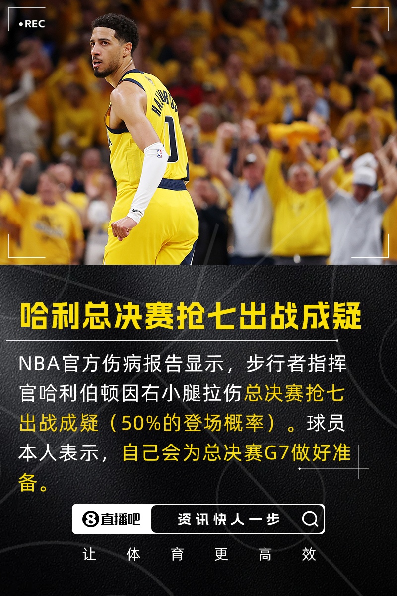 哈利伯頓總決賽搶七被列為出戰(zhàn)成疑??本人：我會為G7做好準(zhǔn)備
